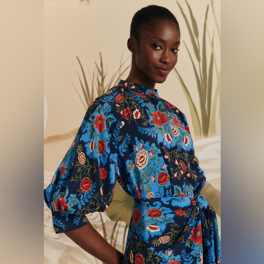 Farm Rio Blue Arabesque Floral Midi Dress - Picture 3 of 7